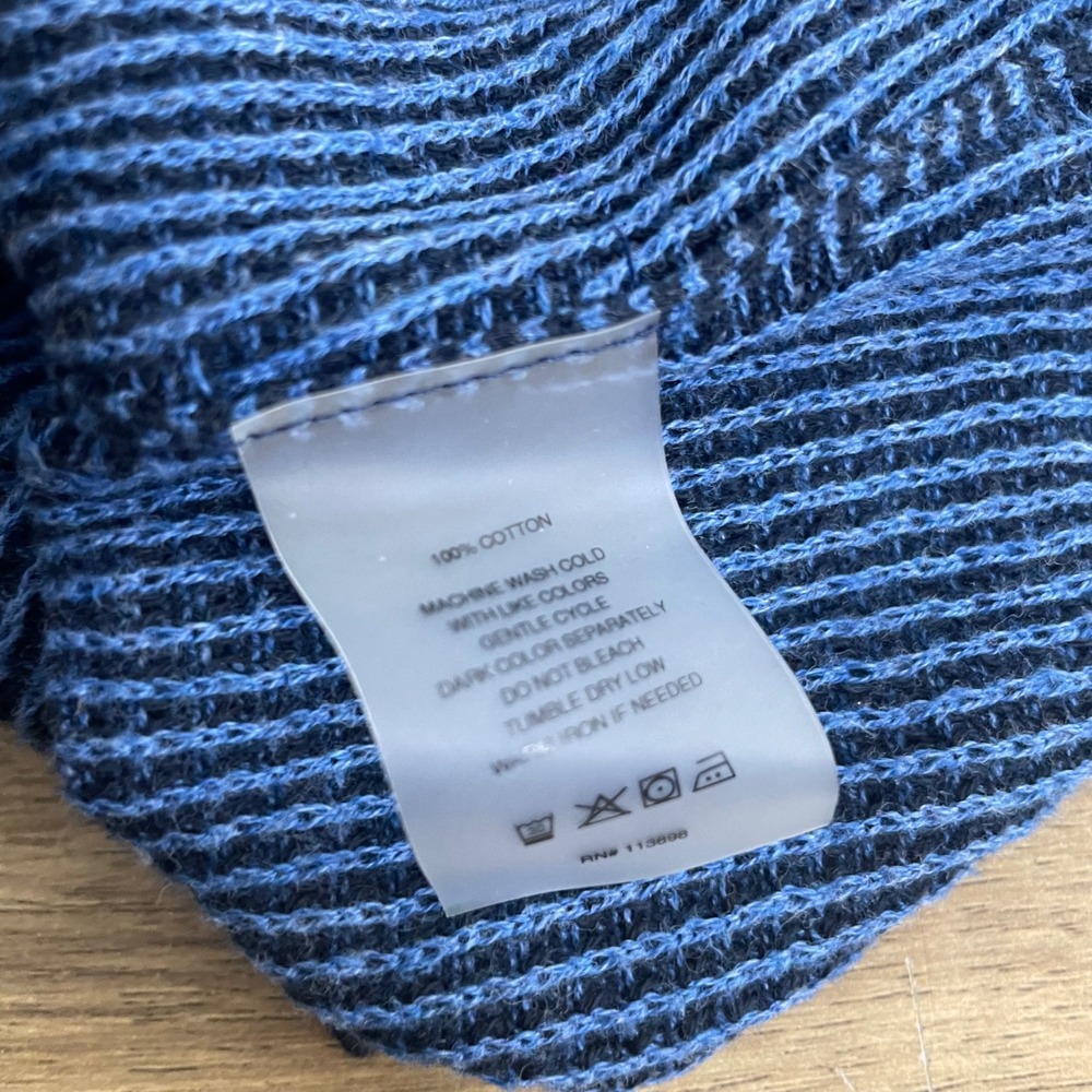 Margaret O'Leary Womens Blue Waffle Knit Cotton Crewneck Thumbhole Sweater Small - Picture 5 of 7